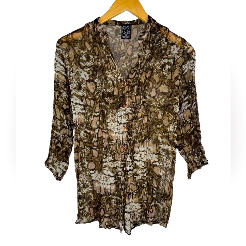 Snake Print Button Down Blouse Medium - image 1